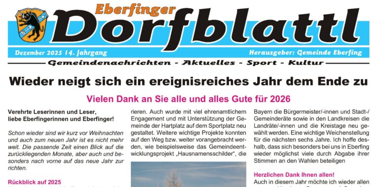 Eberfinger Dorfblattl Dez. 2025 Auszug Titel